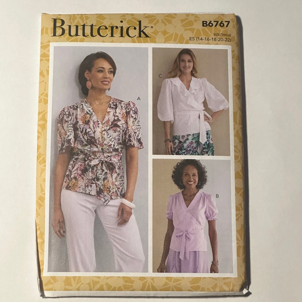 Butterick B6767 Sewing Pattern Misses Top E5 14-22 White Uncut Factory Folded